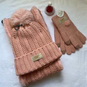 UGG Pink Hat, Infinity Scarf & Glove Set